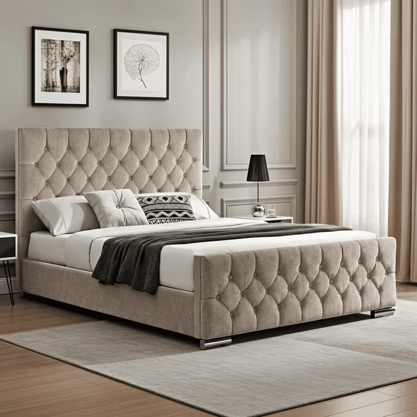 The Oulton Bed Frame: Hand-Tufted UK Design UK Beds Direct ltd