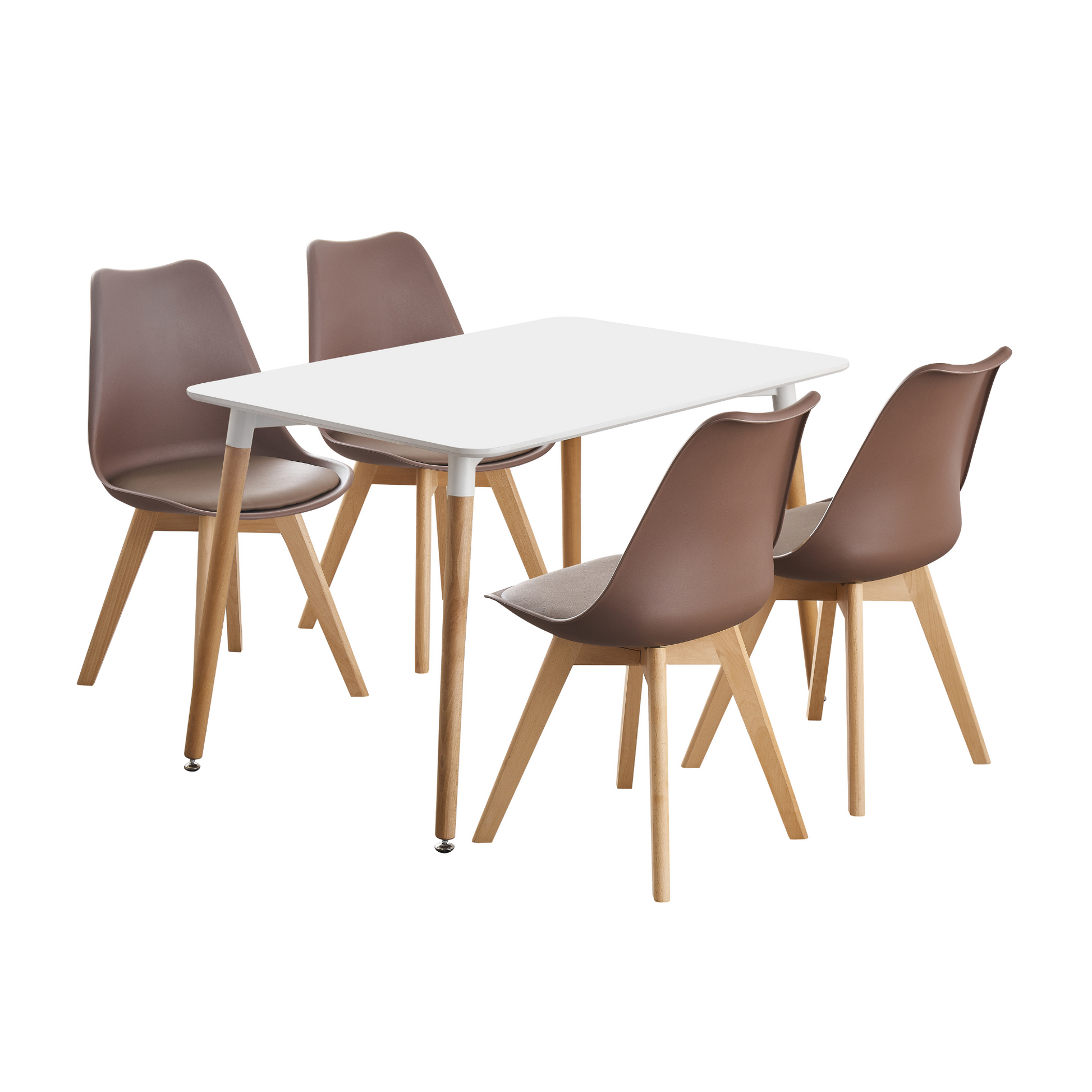 5PCs Dining Set - a White Halo Dining Table & Set of 4 Lorenzo Tulip Dining Chairs with Padded Seat PN Home