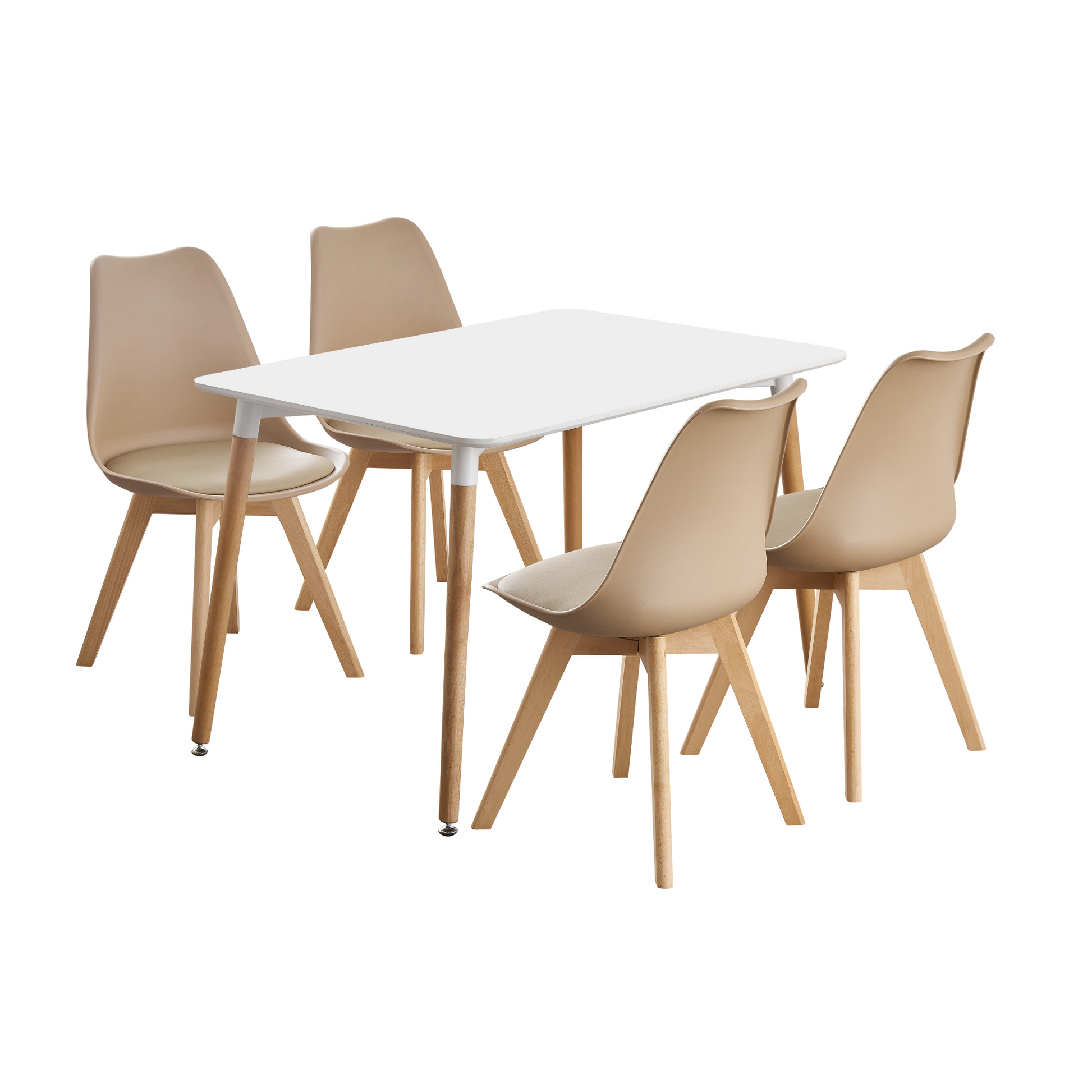 5PCs Dining Set - a White Halo Dining Table & Set of 4 Lorenzo Tulip Dining Chairs with Padded Seat PN Home