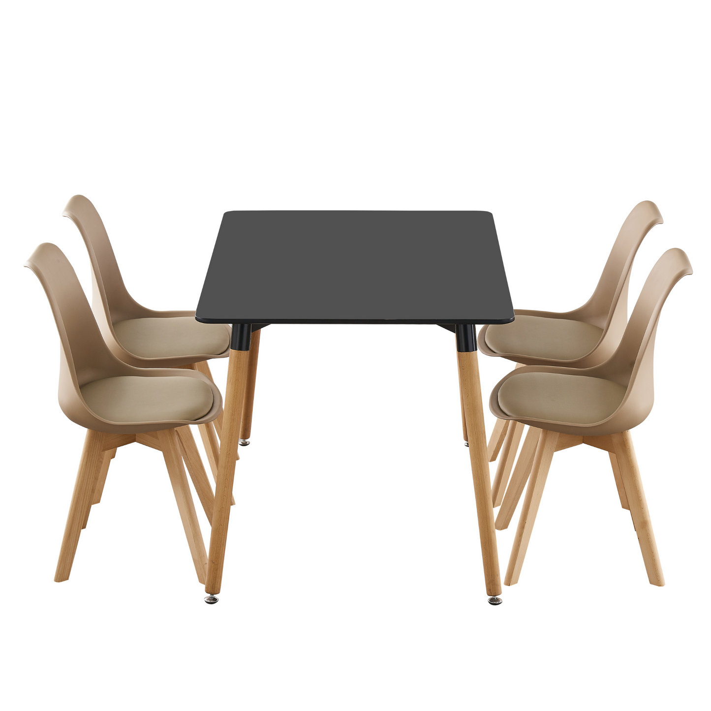 5PCs Dining Set - a Black Halo Dining Table & Set of 4 Lorenzo Tulip chairs with Padded Seat PN Home