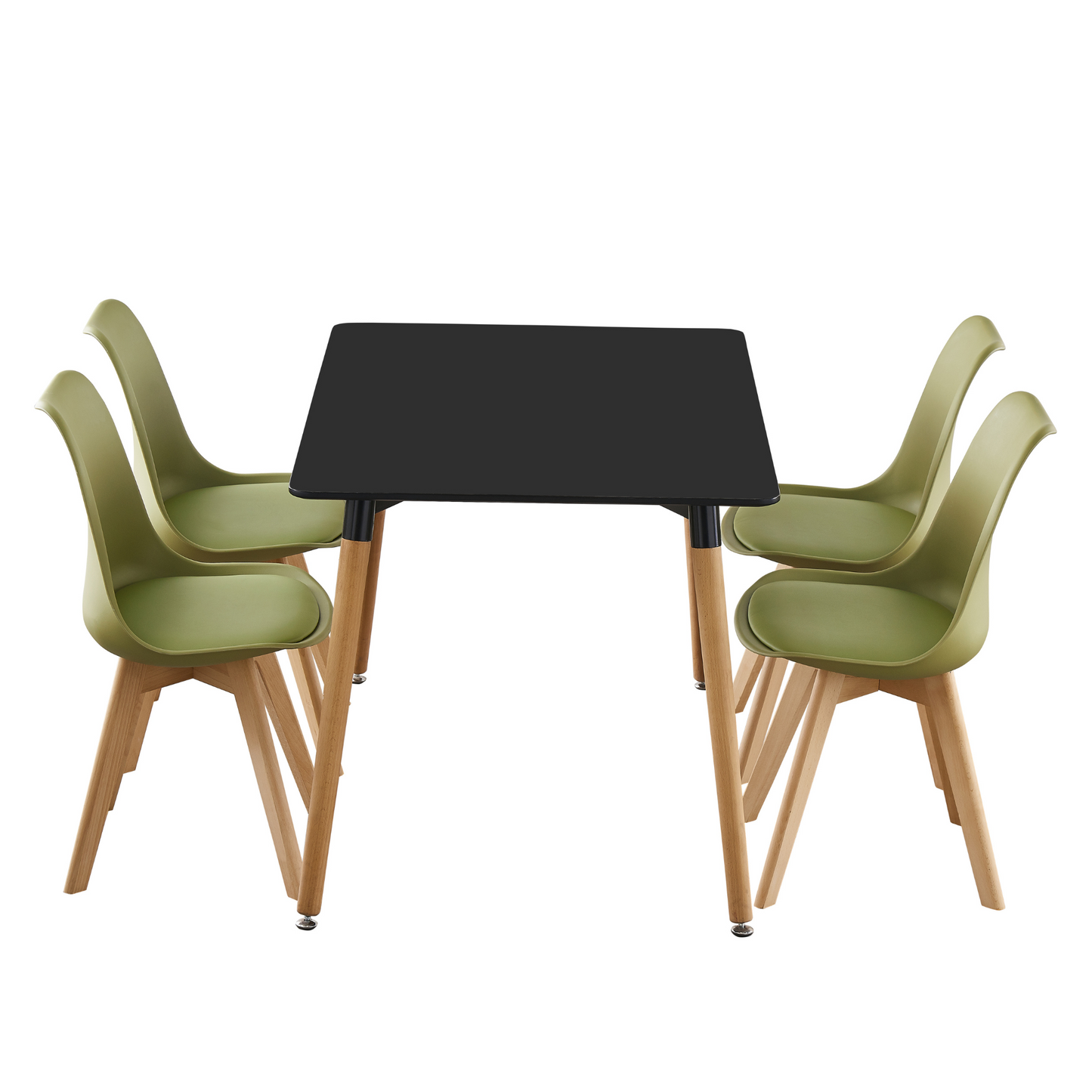5PCs Dining Set - a Black Halo Dining Table & Set of 4 Lorenzo Tulip chairs with Padded Seat PN Home
