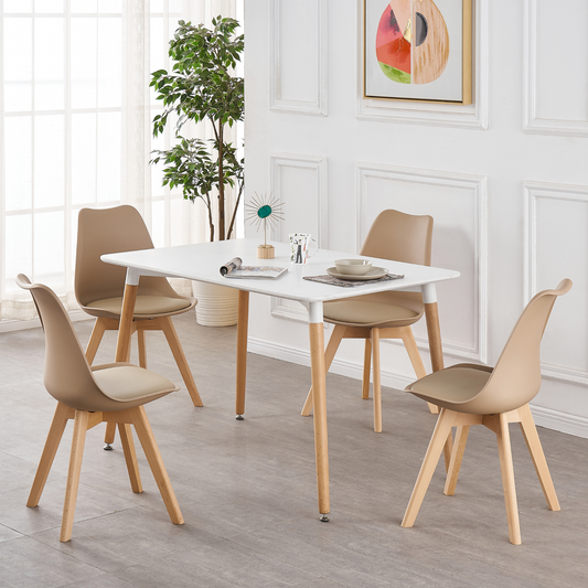 5PCs Dining Set - a White Halo Dining Table & Set of 4 Lorenzo Tulip Dining Chairs with Padded Seat PN Home