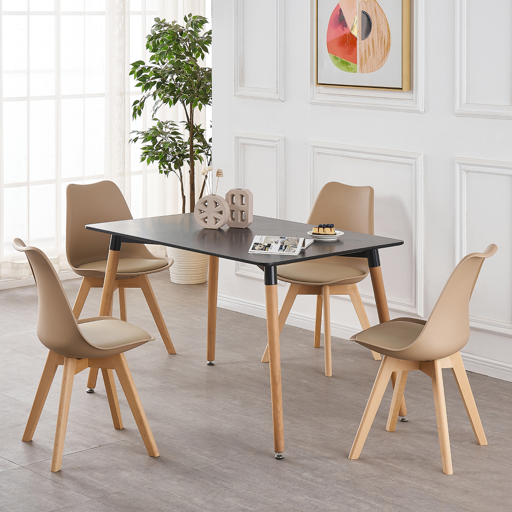 5PCs Dining Set - a Black Halo Dining Table & Set of 4 Lorenzo Tulip chairs with Padded Seat PN Home