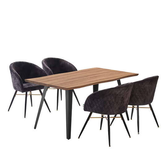 Vittorio Rocco LUX 5PCs Dining Set includes an Oak Dining Table and Set of 4 Dining Chairs PN Home