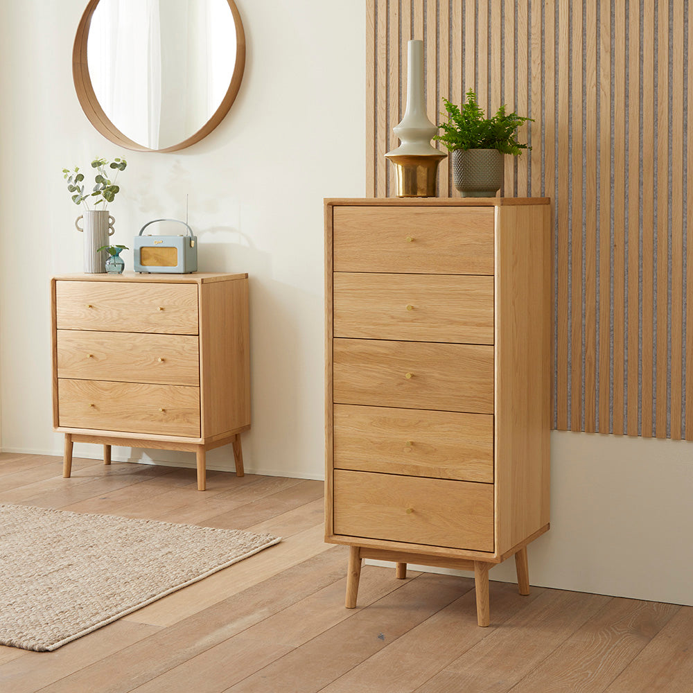 Wright Oak Tallboy Chest of 5 Drawers Fishe and Lilly