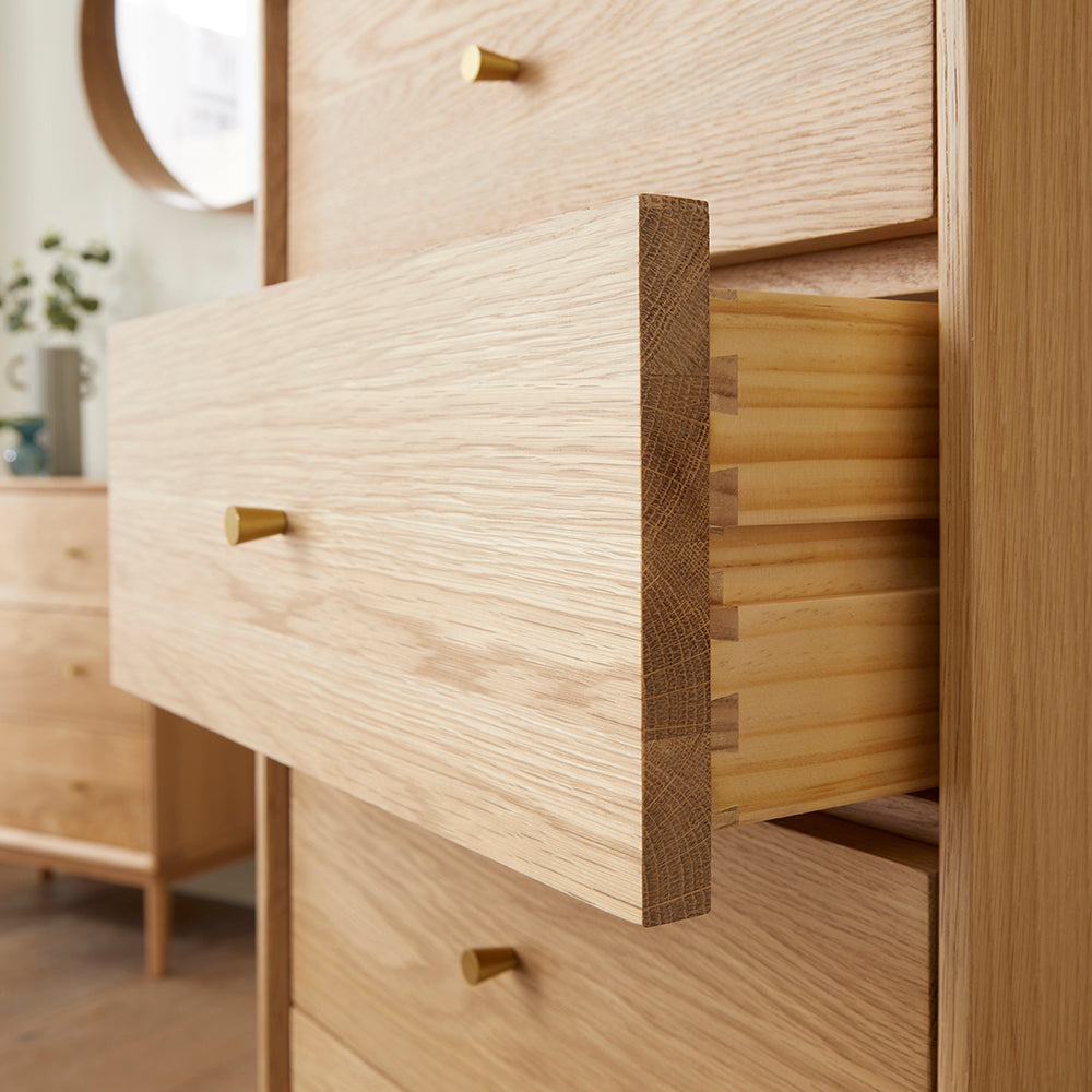 Wright Oak Tallboy Chest of 5 Drawers Fishe and Lilly