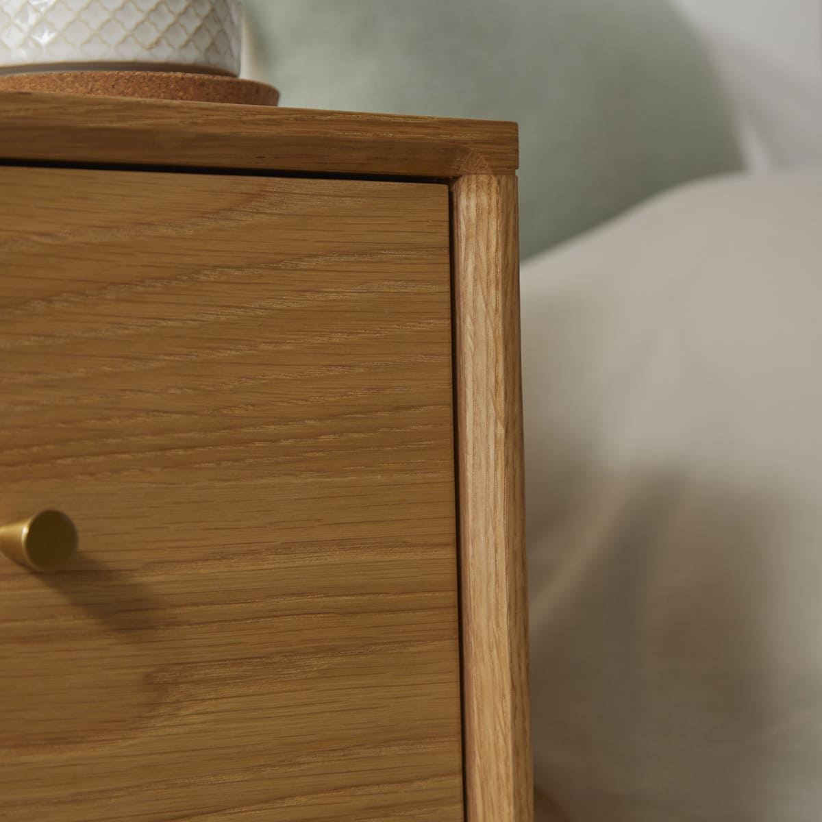 Wright Narrow Oak Bedside Table Fishe and Lilly