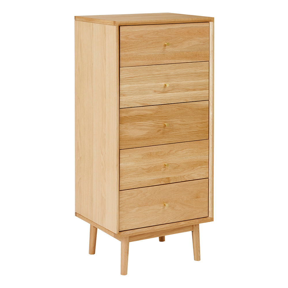 Wright Oak Tallboy Chest of 5 Drawers Fishe and Lilly