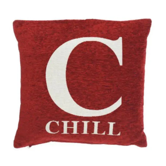 Words 'Chill' Red Cushion H45 x D14 x W45 AK Kin Garden Supplies