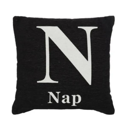 Words 'Nap' Black Cushion H45 x D14 x W45 AK Kin Garden Supplies