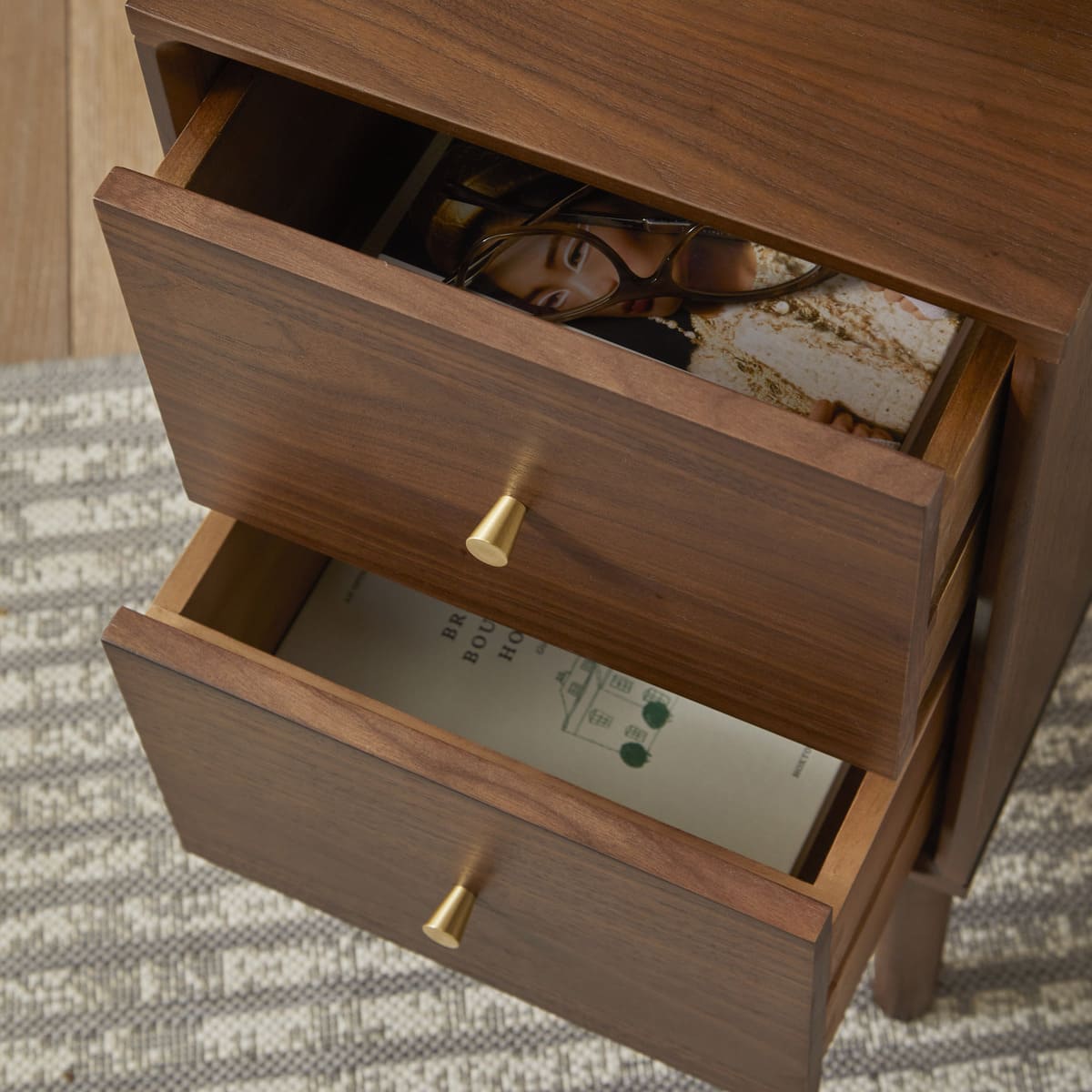 Wright Narrow Walnut Bedside Table Fishe and Lilly