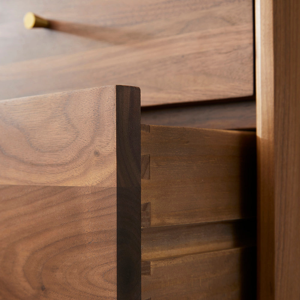 Wright Walnut Tallboy Chest of 5 Drawers Fishe and Lilly