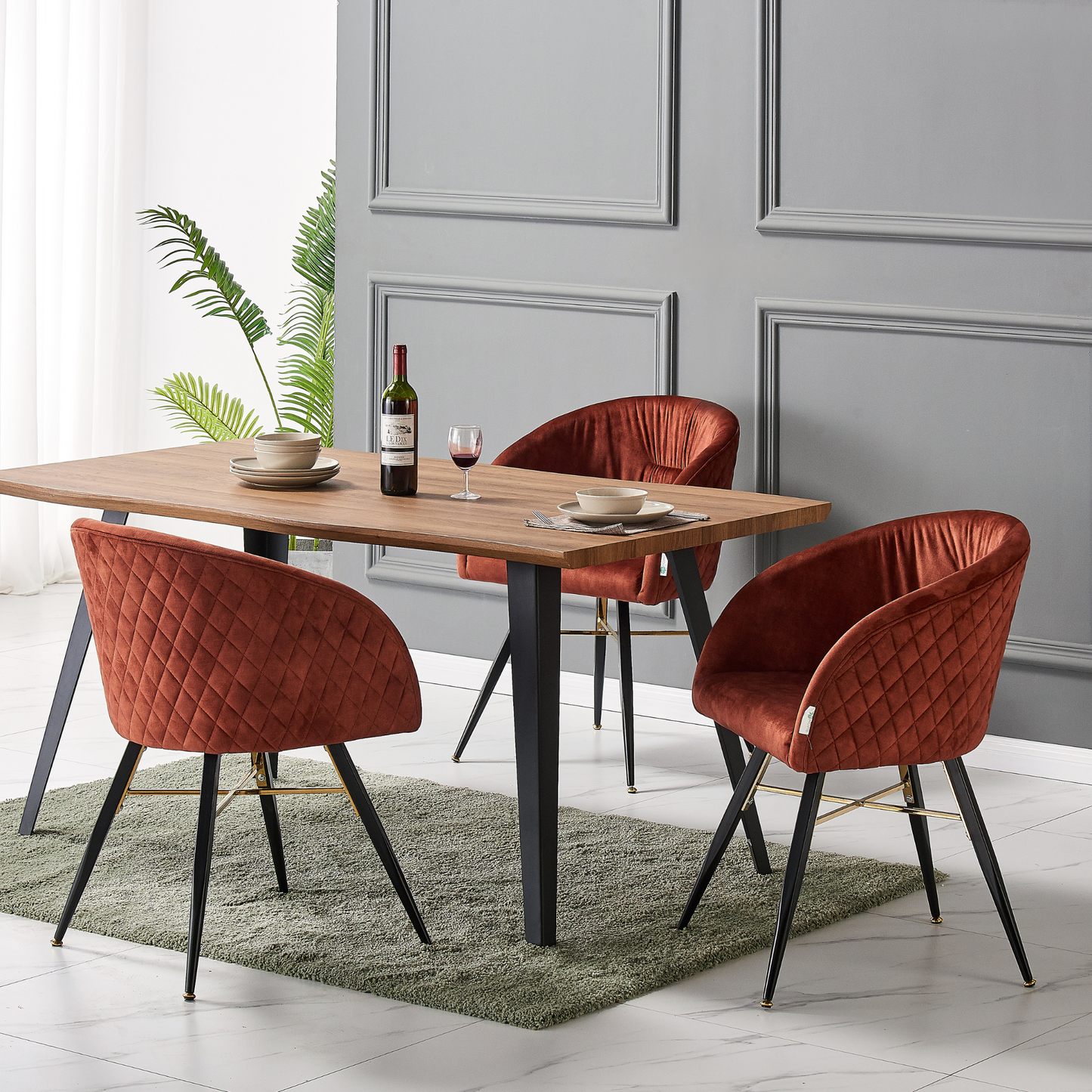 Vittorio Rocco LUX 5PCs Dining Set includes an Oak Dining Table and Set of 4 Dining Chairs PN Home