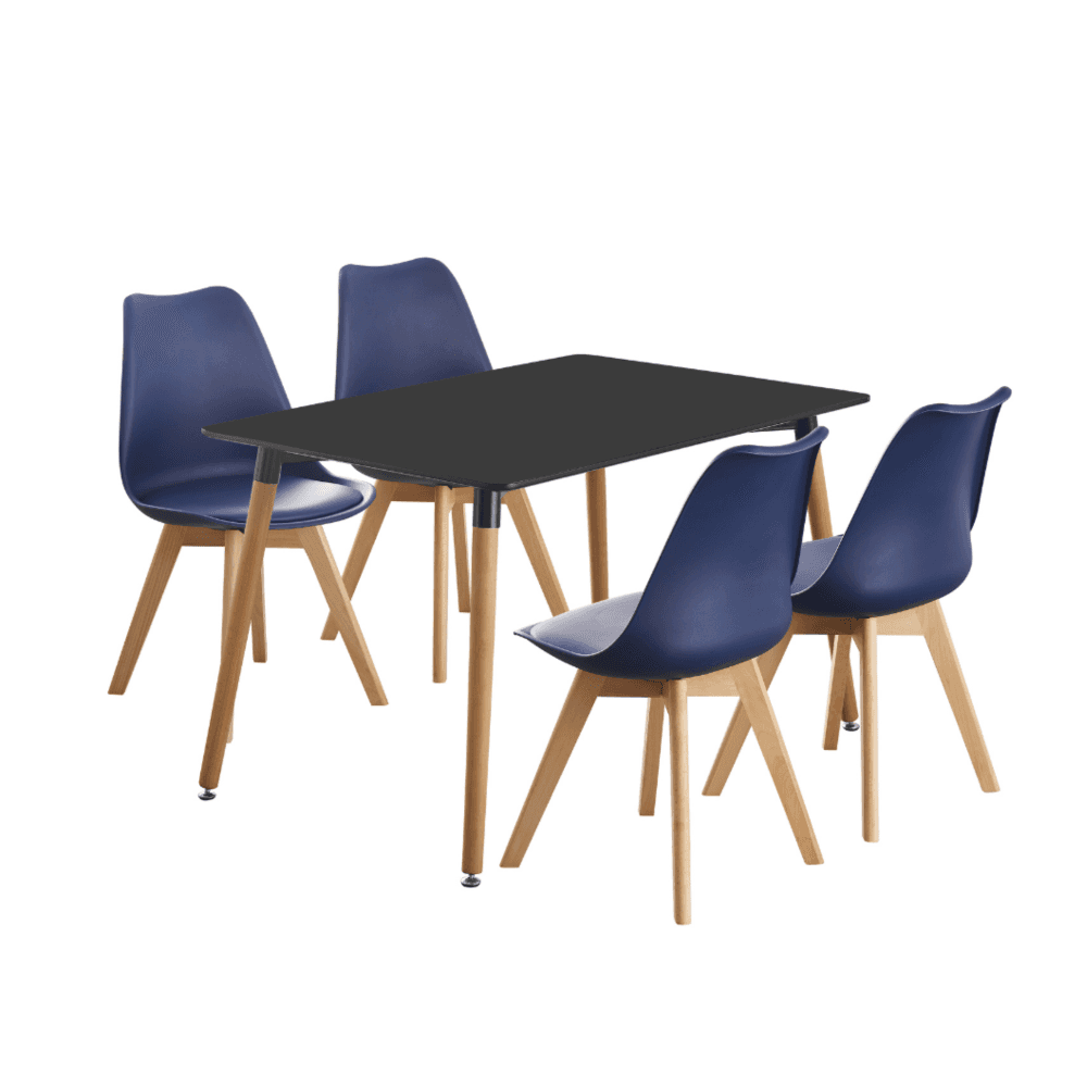 5PCs Dining Set - a Black Halo Dining Table & Set of 4 Lorenzo Tulip chairs with Padded Seat PN Home