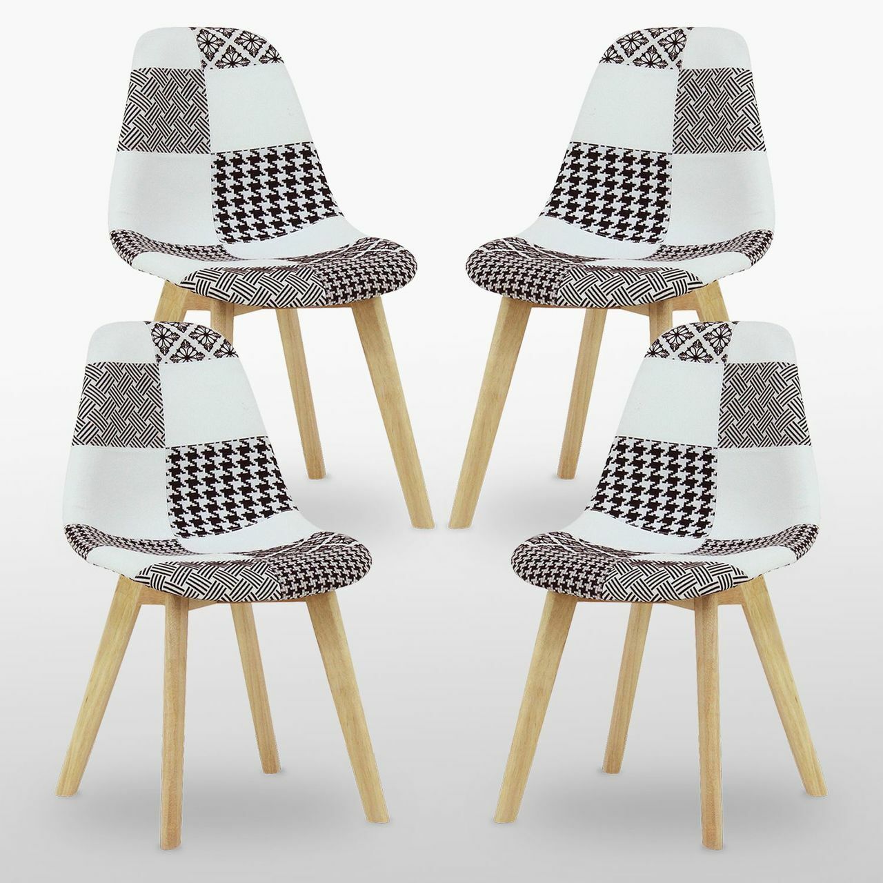 5PCs Dining Set - a Halo Dining Table & Set of 4 Black/White Tulip Patchwork Accent Chairs PN Home