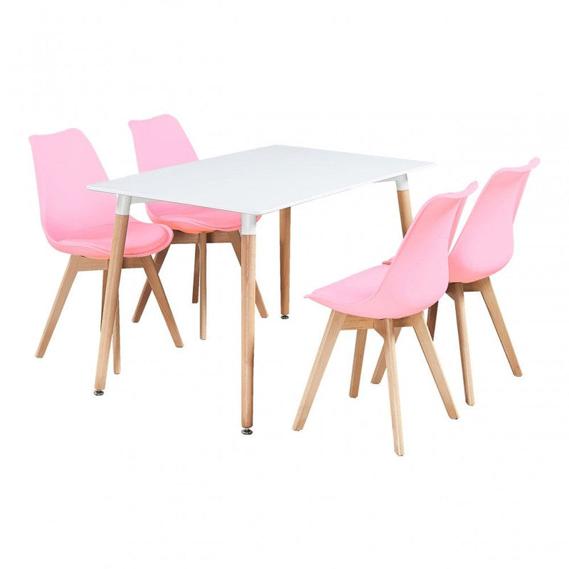 5PCs Dining Set - a White Halo Dining Table & Set of 4 Lorenzo Tulip Dining Chairs with Padded Seat PN Home