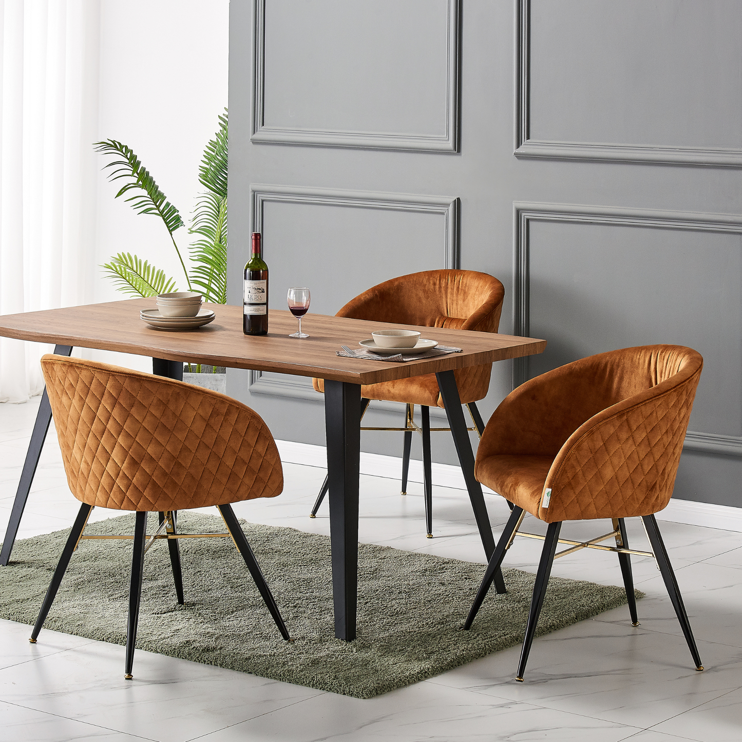 Vittorio Rocco LUX 5PCs Dining Set includes an Oak Dining Table and Set of 4 Dining Chairs PN Home