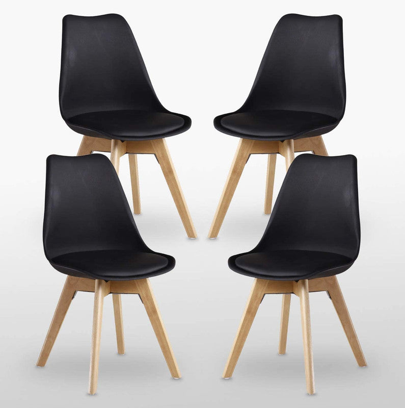 5PCs Dining Set - a Black Halo Dining Table & Set of 4 Lorenzo Tulip chairs with Padded Seat PN Home