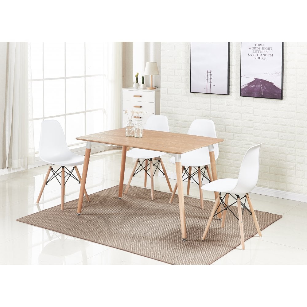 Halo Dining Table and Ghost Chair Set for 4 - Eiffel Plastic Chairs and a Rectangle Dining Table PN Home