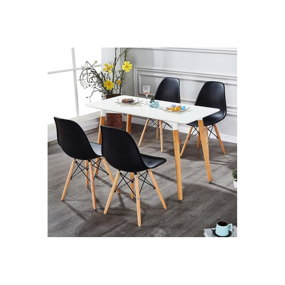 Halo Dining Table and Ghost Chair Set for 4 - Eiffel Plastic Chairs and a Rectangle Dining Table PN Home