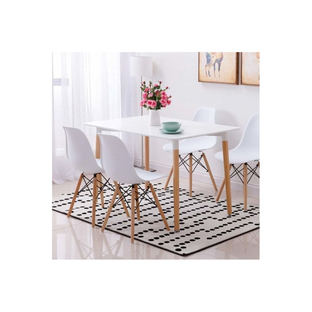 Halo Dining Table and Ghost Chair Set for 4 - Eiffel Plastic Chairs and a Rectangle Dining Table PN Home