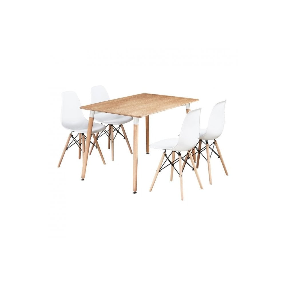 Halo Dining Table and Ghost Chair Set for 4 - Eiffel Plastic Chairs and a Rectangle Dining Table PN Home