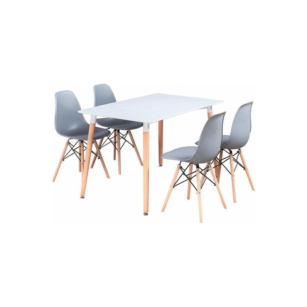 Halo Dining Table and Ghost Chair Set for 4 - Eiffel Plastic Chairs and a Rectangle Dining Table PN Home