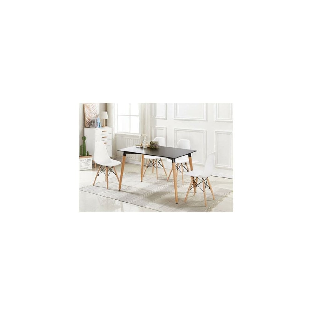 Halo Dining Table and Ghost Chair Set for 4 - Eiffel Plastic Chairs and a Rectangle Dining Table PN Home