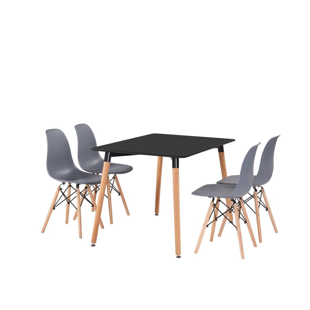 Halo Dining Table and Ghost Chair Set for 4 - Eiffel Plastic Chairs and a Rectangle Dining Table PN Home