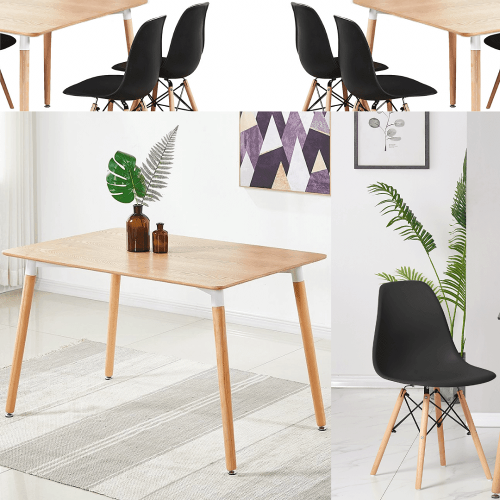 Halo Dining Table and Ghost Chair Set for 4 - Eiffel Plastic Chairs and a Rectangle Dining Table PN Home