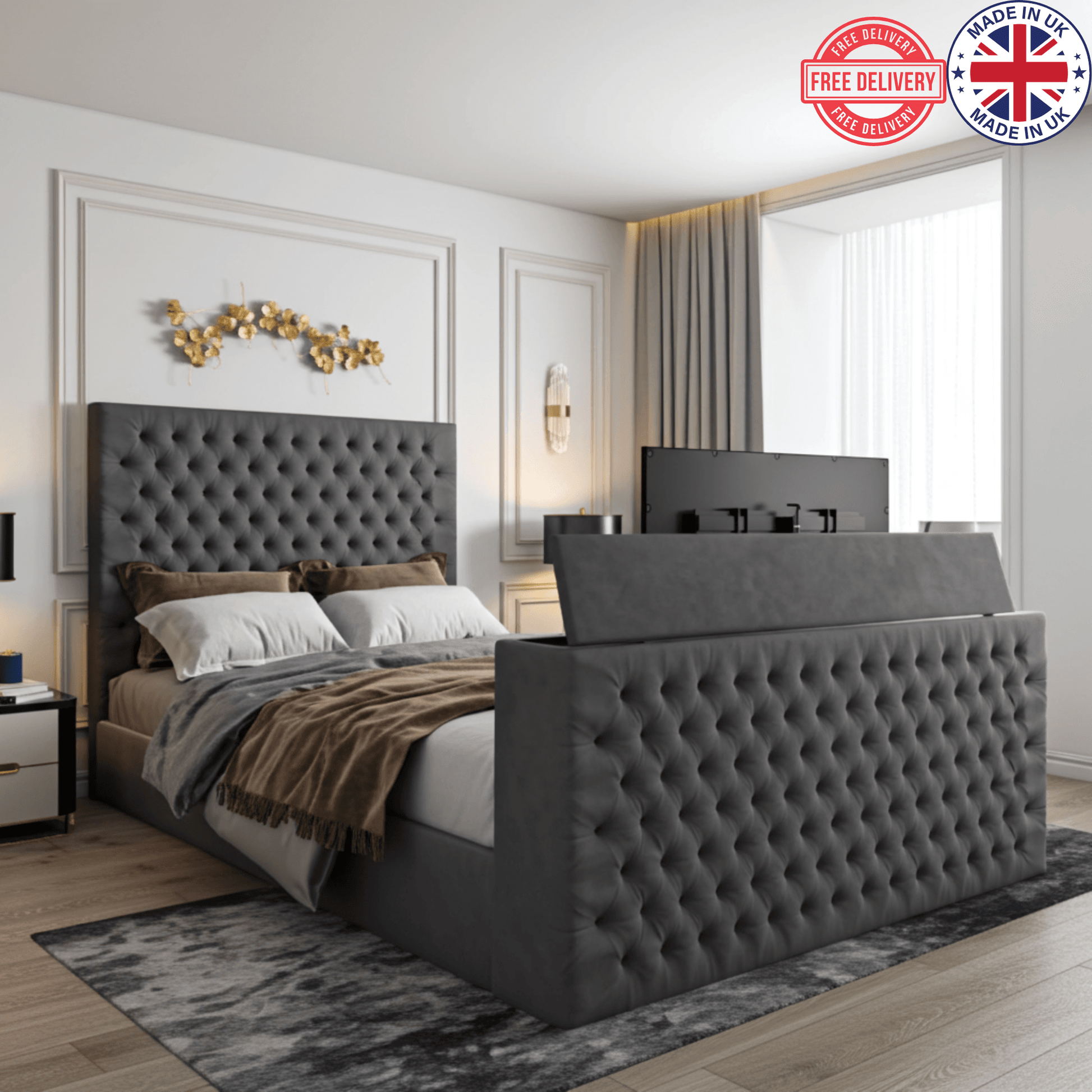 Wilton Chesterfield Upholstered Electric Tv Bed Frame UK Beds Direct ltd