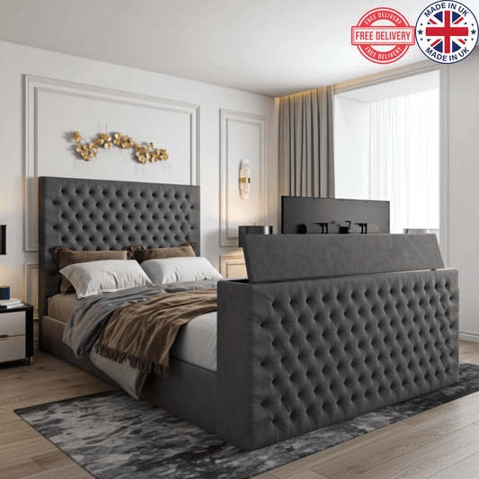 Wilton Chesterfield Upholstered Electric Tv Bed Frame UK Beds Direct ltd