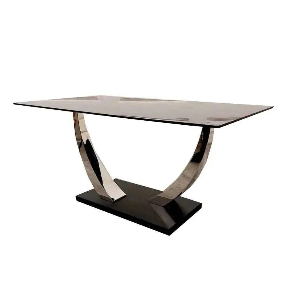 Venus 1.6 Chrome Dining Table with Black Sintered Stone Top With 4 Luna Velvet Dining Chairs UK Beds Direct ltd