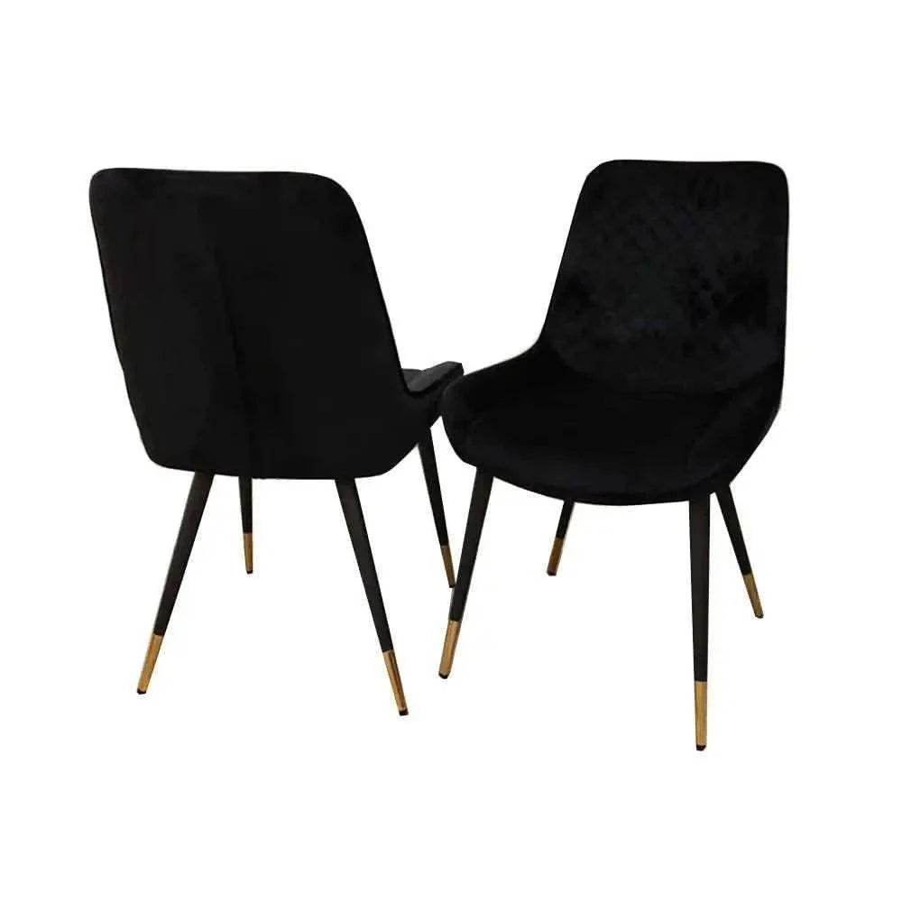 Venus 1.6 Chrome Dining Table with Black Sintered Stone Top With 4 Luna Velvet Dining Chairs UK Beds Direct ltd