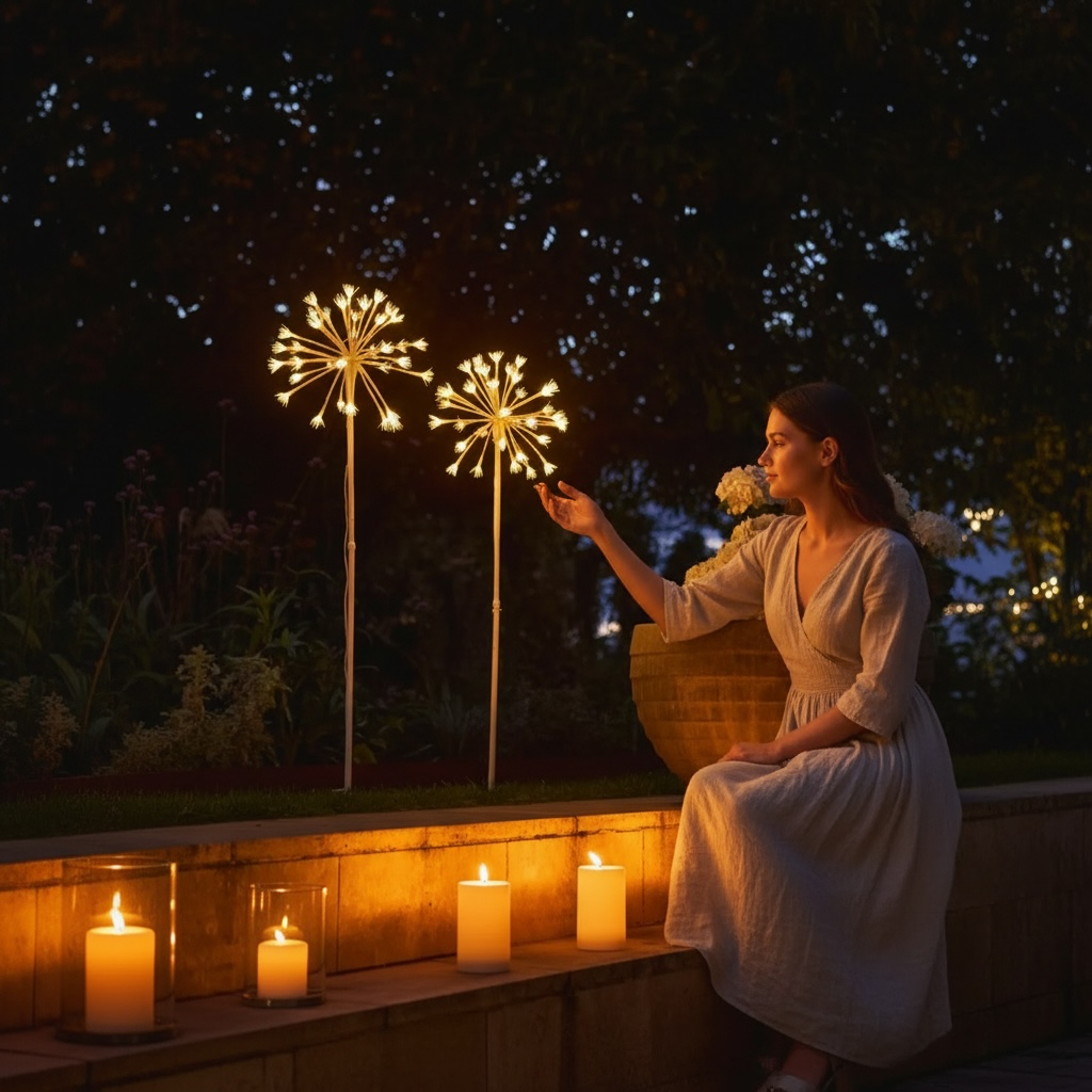 White Wild Fennel Solar Light With 36 Warm White LEDs Dual Powered Battery Built In 1m Tall For Indoor And Outdoor Use