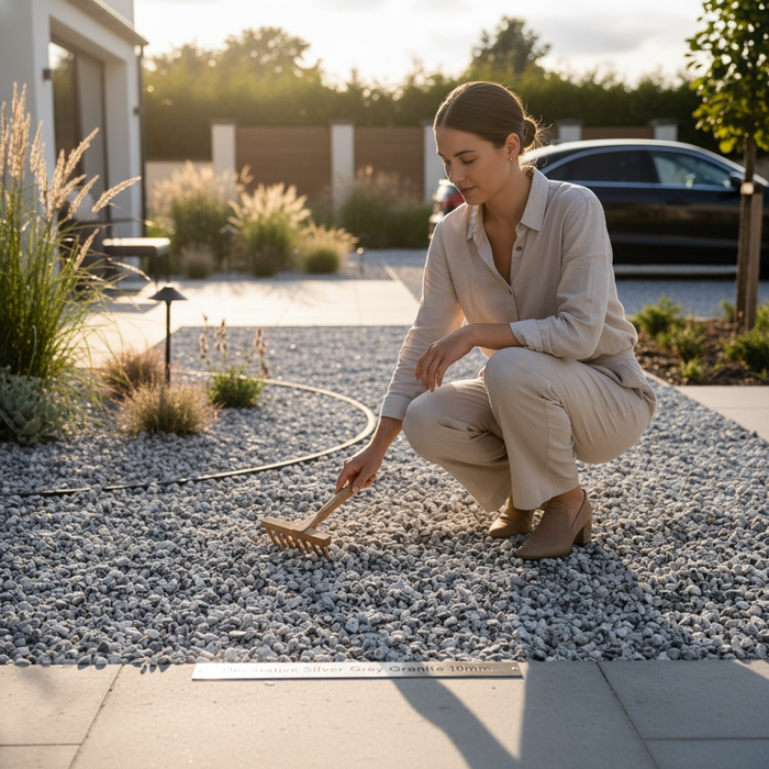 Decorative Silver Grey Granite Stones 10mm Gravel for Driveways and Borders 25kg
