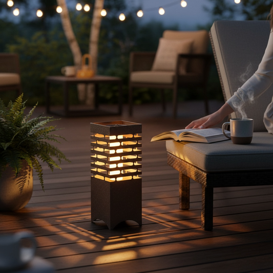 Large Table Top Box Shaped Garden Solar Flamelight