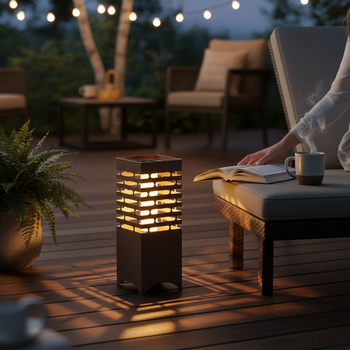Large Table Top Box Shaped Garden Solar Flamelight