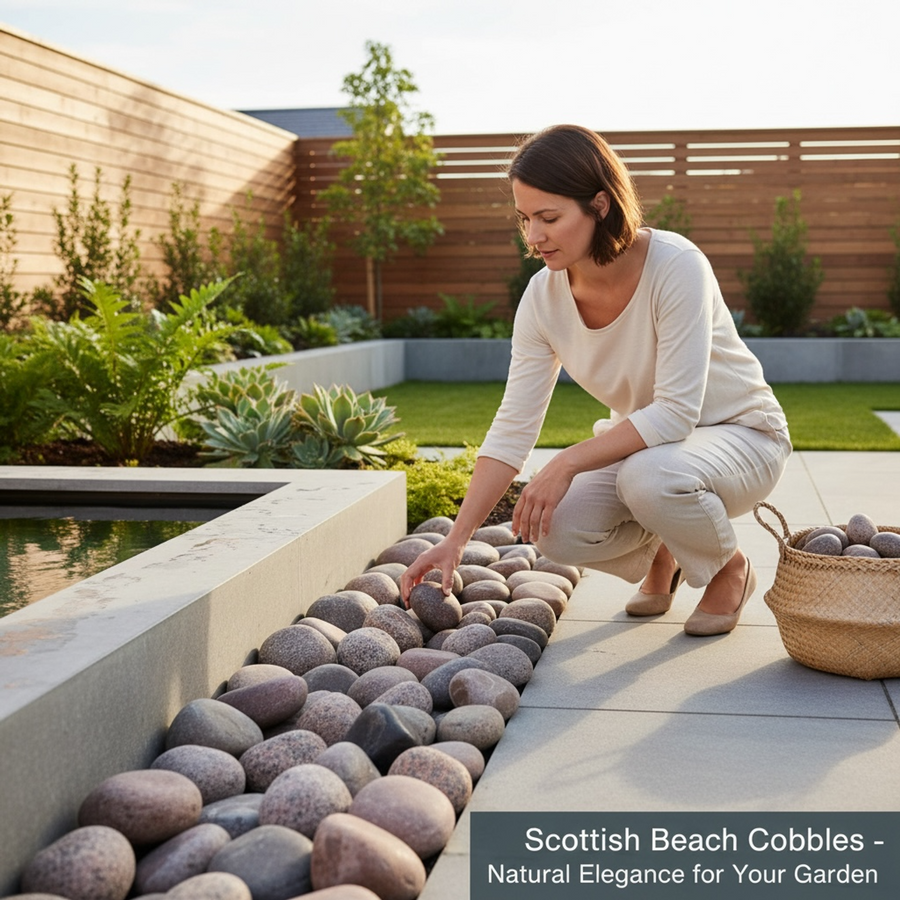 Decorative Scottish Beach Cobbles 75–100mm Landscaping Stones 25kg
