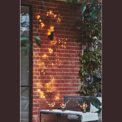 Solar Wall Ivy Brown With 96 Warm White LEDs Dual Powered For Outdoor And Indoor Use 12 Branches 2.5 Meter Length