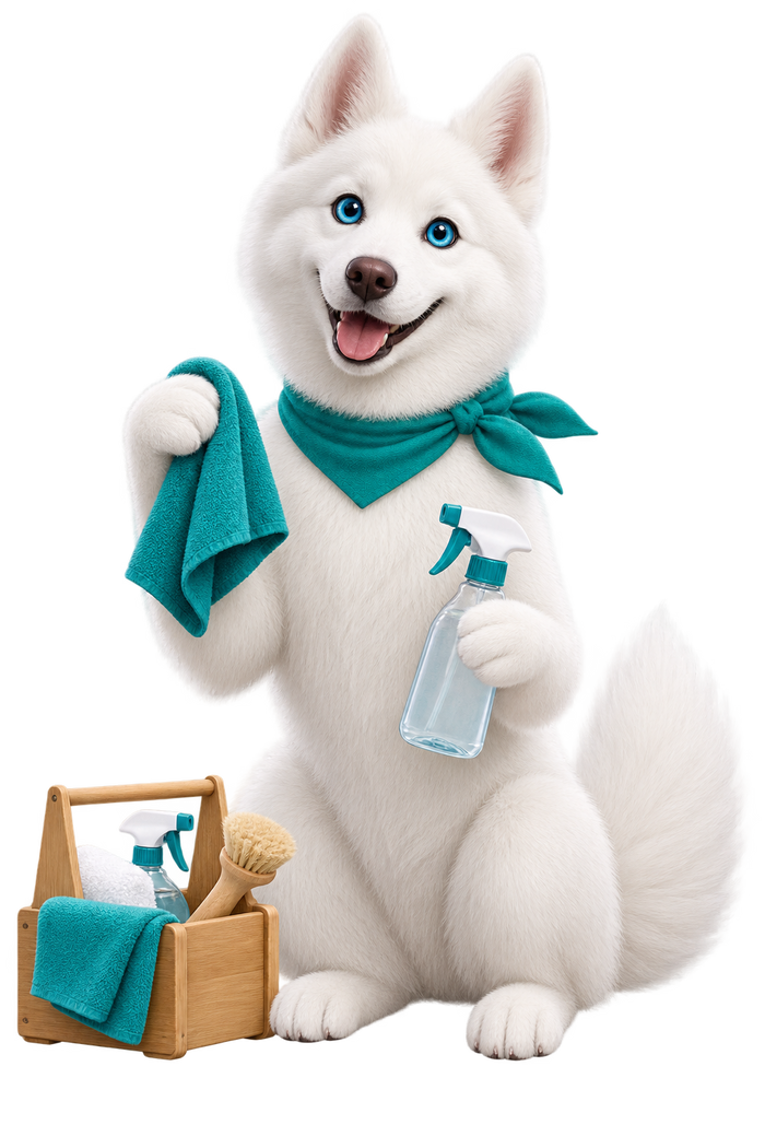 Buddy, the HHG white husky mascot
