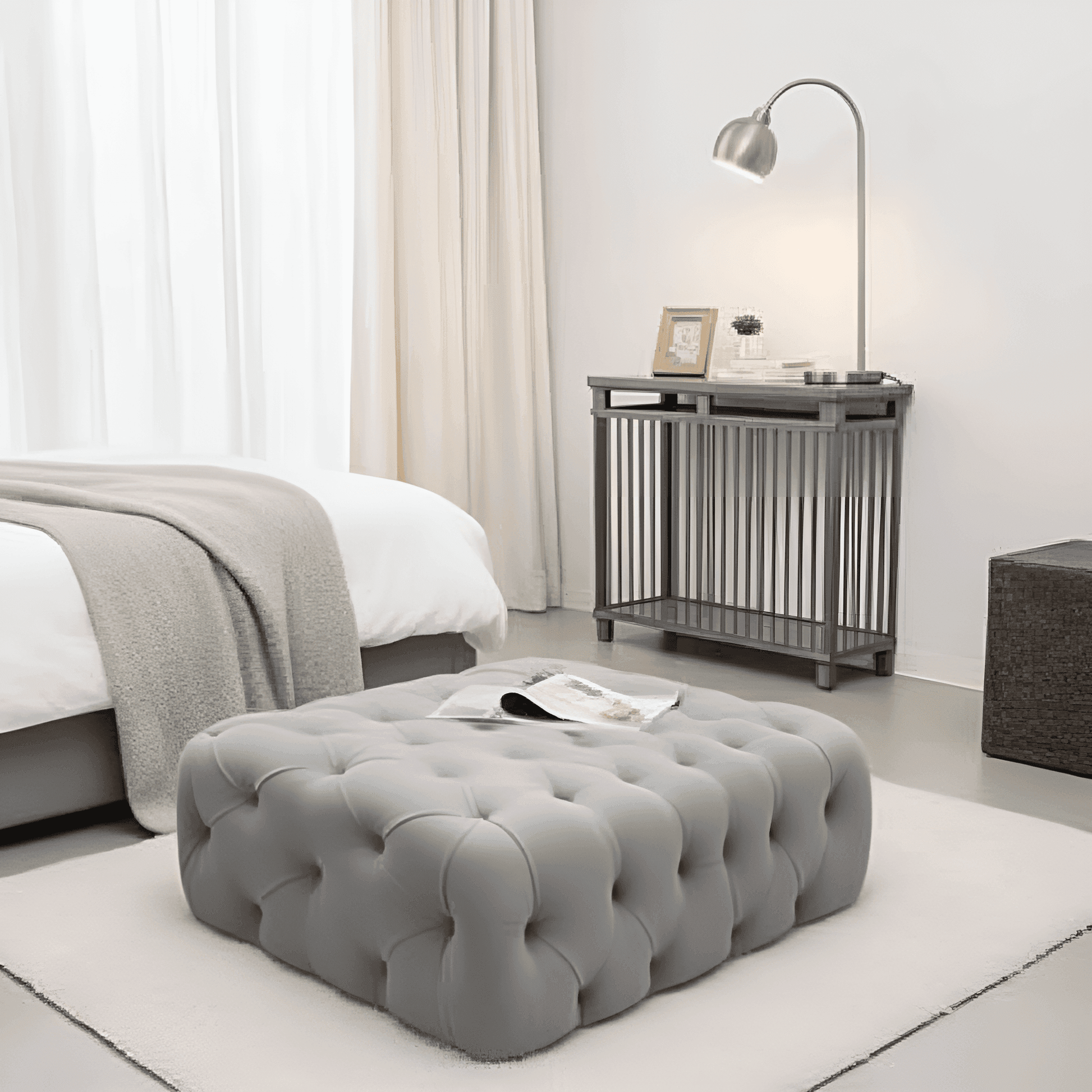 Monaco One: UK Upholstered buttoned stool UK Beds Direct ltd