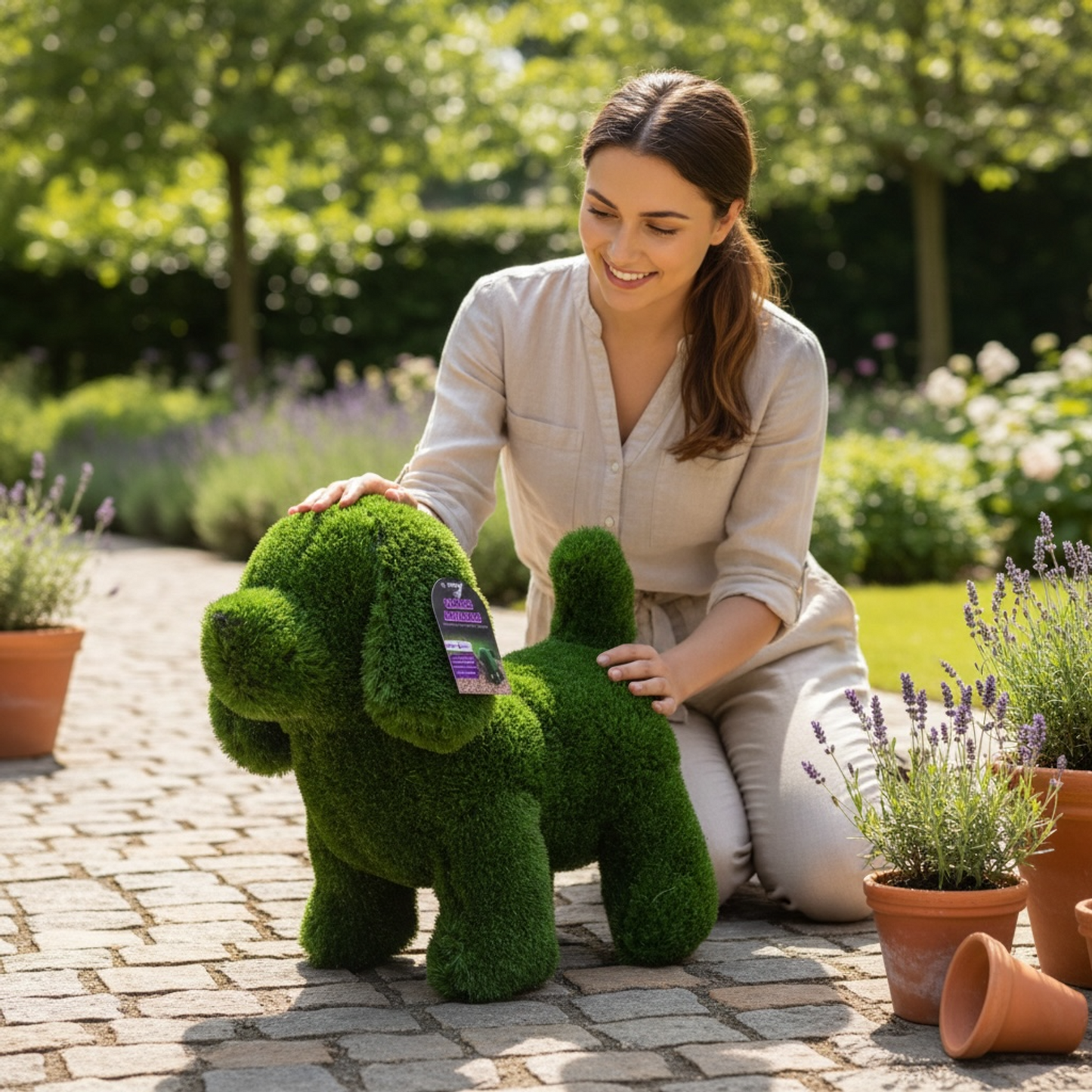 Gemma The Grass Dog Garden Ornament Made From Recycled Artificial Grass For Patio And Lawn 35cm UV Stabilised