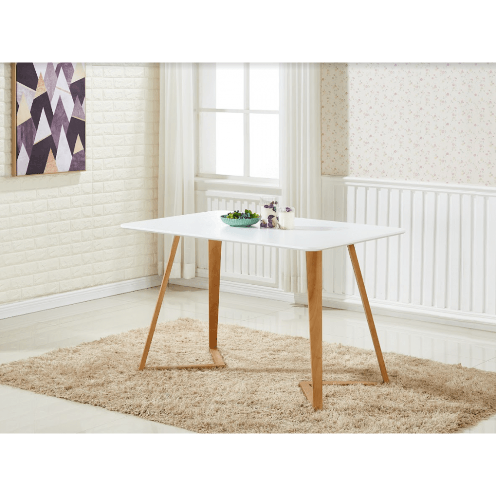 Dallas Scandinavian-inspired Dining Table -Easy Clean Wooden Table Top with Wooden Legs PN Home