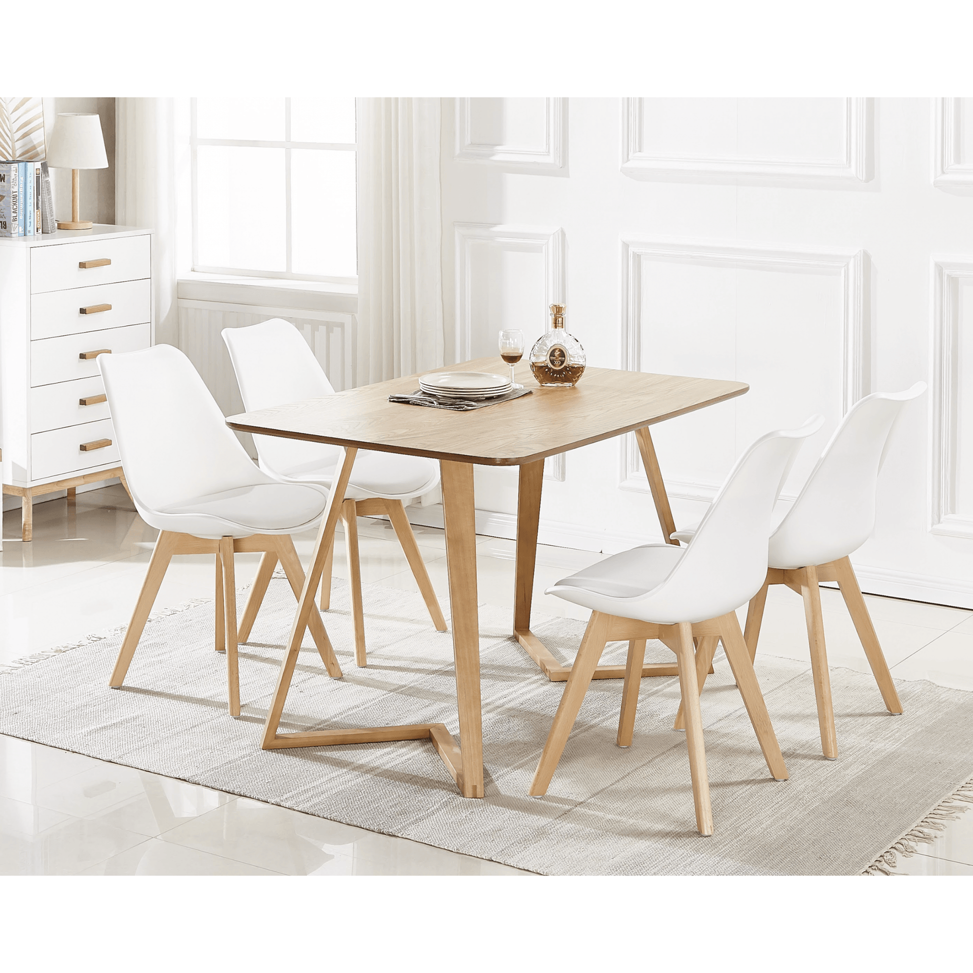 Dallas Scandinavian-inspired Dining Table -Easy Clean Wooden Table Top with Wooden Legs PN Home