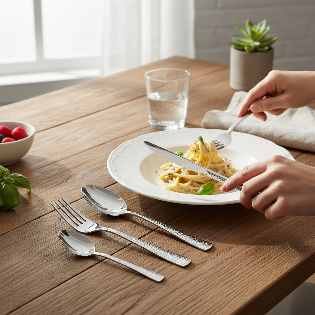 24-Piece Hammered Stainless Steel Cutlery Set – Elegant Dining Collection House, Home & Garden