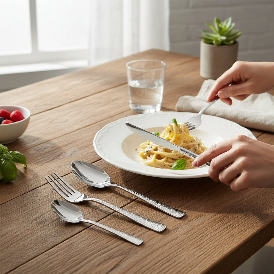 24-Piece Hammered Stainless Steel Cutlery Set – Elegant Dining Collection House, Home & Garden