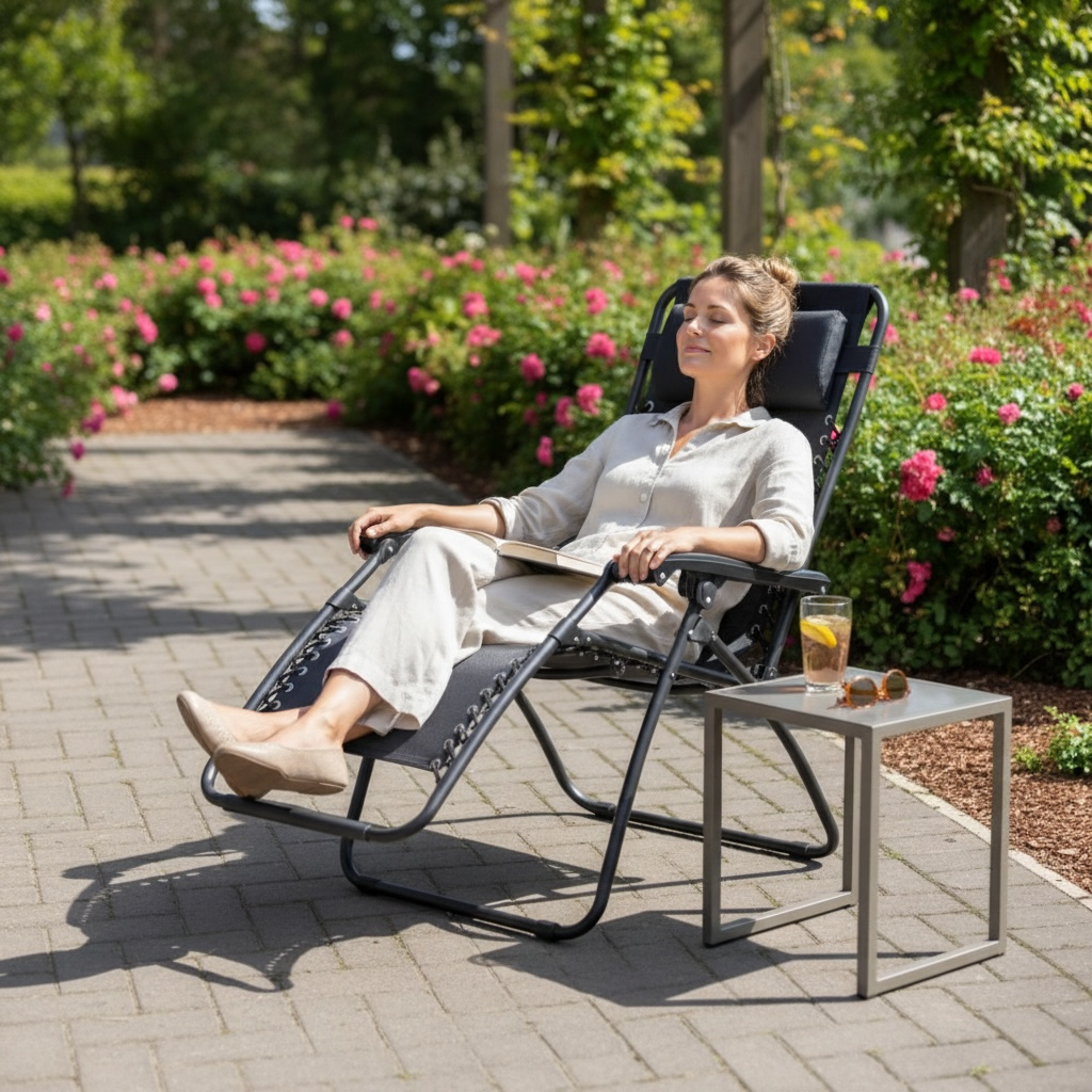 SupaGarden Zero Gravity Chair Outdoor Patio Recliner With Adjustable Backrest Headrest And Cup Holder