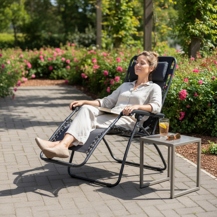 SupaGarden Zero Gravity Chair Outdoor Patio Recliner With Adjustable Backrest Headrest And Cup Holder