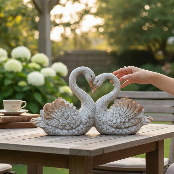 Elegant Decorative Swan Ornament With Heart Motif For Home Decor 66 Cm Length And 17 Cm Width